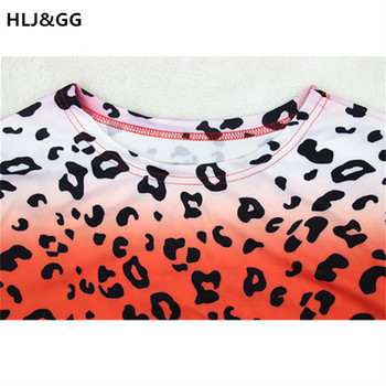 HLJ&GG Gradient Leopard Print Plus Size Γυναικείο φόρεμα για πάρτι μόδας Σέξι με ψηλό λαιμό μακρυμάνικο πακέτο Hip φόρεμα Skinny φορέματα