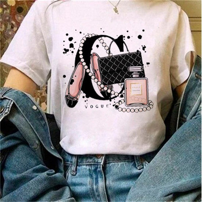 Μόδα φαρδιά καλοκαιρινά μπλουζάκια ψηλοτάκουνα λουλουδάτο γραφικό μπλουζάκι για γυναίκες Μοντάλ μπλουζάκια με κοντό μανίκι με στρογγυλή λαιμόκοψη