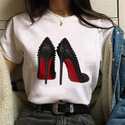 Μόδα φαρδιά καλοκαιρινά μπλουζάκια ψηλοτάκουνα λουλουδάτο γραφικό μπλουζάκι για γυναίκες Μοντάλ μπλουζάκια με κοντό μανίκι με στρογγυλή λαιμόκοψη