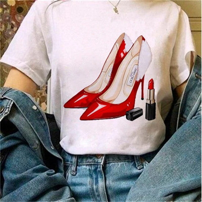 Μόδα φαρδιά καλοκαιρινά μπλουζάκια ψηλοτάκουνα λουλουδάτο γραφικό μπλουζάκι για γυναίκες Μοντάλ μπλουζάκια με κοντό μανίκι με στρογγυλή λαιμόκοψη