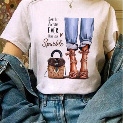 Μόδα φαρδιά καλοκαιρινά μπλουζάκια ψηλοτάκουνα λουλουδάτο γραφικό μπλουζάκι για γυναίκες Μοντάλ μπλουζάκια με κοντό μανίκι με στρογγυλή λαιμόκοψη