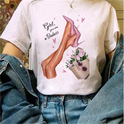 Μόδα φαρδιά καλοκαιρινά μπλουζάκια ψηλοτάκουνα λουλουδάτο γραφικό μπλουζάκι για γυναίκες Μοντάλ μπλουζάκια με κοντό μανίκι με στρογγυλή λαιμόκοψη