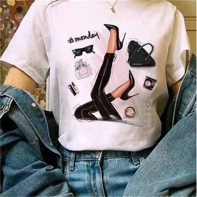 Μόδα φαρδιά καλοκαιρινά μπλουζάκια ψηλοτάκουνα λουλουδάτο γραφικό μπλουζάκι για γυναίκες Μοντάλ μπλουζάκια με κοντό μανίκι με στρογγυλή λαιμόκοψη