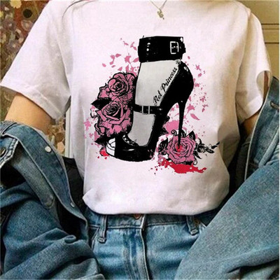 Μόδα φαρδιά καλοκαιρινά μπλουζάκια ψηλοτάκουνα λουλουδάτο γραφικό μπλουζάκι για γυναίκες Μοντάλ μπλουζάκια με κοντό μανίκι με στρογγυλή λαιμόκοψη