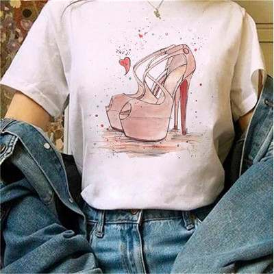 Μόδα φαρδιά καλοκαιρινά μπλουζάκια ψηλοτάκουνα λουλουδάτο γραφικό μπλουζάκι για γυναίκες Μοντάλ μπλουζάκια με κοντό μανίκι με στρογγυλή λαιμόκοψη