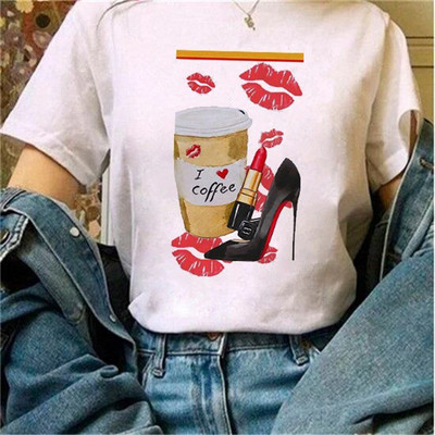 Μόδα φαρδιά καλοκαιρινά μπλουζάκια ψηλοτάκουνα λουλουδάτο γραφικό μπλουζάκι για γυναίκες Μοντάλ μπλουζάκια με κοντό μανίκι με στρογγυλή λαιμόκοψη