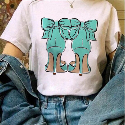 Μόδα φαρδιά καλοκαιρινά μπλουζάκια ψηλοτάκουνα λουλουδάτο γραφικό μπλουζάκι για γυναίκες Μοντάλ μπλουζάκια με κοντό μανίκι με στρογγυλή λαιμόκοψη