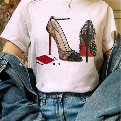 Μόδα φαρδιά καλοκαιρινά μπλουζάκια ψηλοτάκουνα λουλουδάτο γραφικό μπλουζάκι για γυναίκες Μοντάλ μπλουζάκια με κοντό μανίκι με στρογγυλή λαιμόκοψη