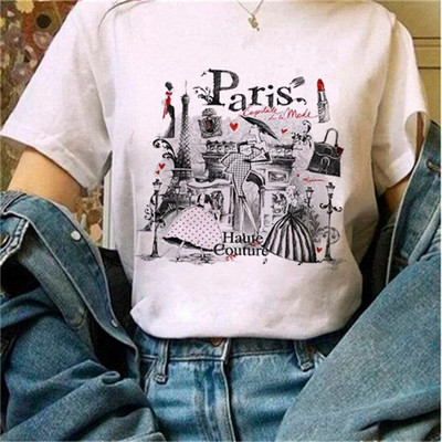 Μόδα φαρδιά καλοκαιρινά μπλουζάκια ψηλοτάκουνα λουλουδάτο γραφικό μπλουζάκι για γυναίκες Μοντάλ μπλουζάκια με κοντό μανίκι με στρογγυλή λαιμόκοψη