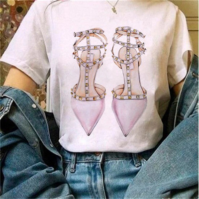 Μόδα φαρδιά καλοκαιρινά μπλουζάκια ψηλοτάκουνα λουλουδάτο γραφικό μπλουζάκι για γυναίκες Μοντάλ μπλουζάκια με κοντό μανίκι με στρογγυλή λαιμόκοψη