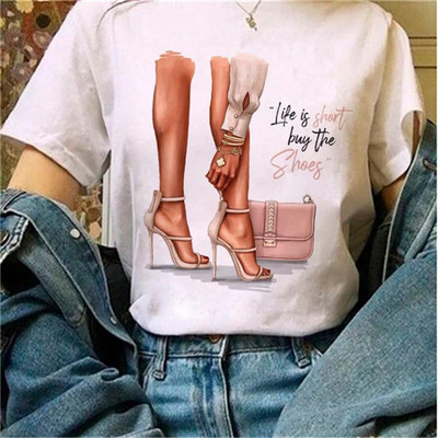 Μόδα φαρδιά καλοκαιρινά μπλουζάκια ψηλοτάκουνα λουλουδάτο γραφικό μπλουζάκι για γυναίκες Μοντάλ μπλουζάκια με κοντό μανίκι με στρογγυλή λαιμόκοψη