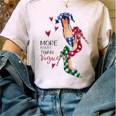 Μόδα φαρδιά καλοκαιρινά μπλουζάκια ψηλοτάκουνα λουλουδάτο γραφικό μπλουζάκι για γυναίκες Μοντάλ μπλουζάκια με κοντό μανίκι με στρογγυλή λαιμόκοψη