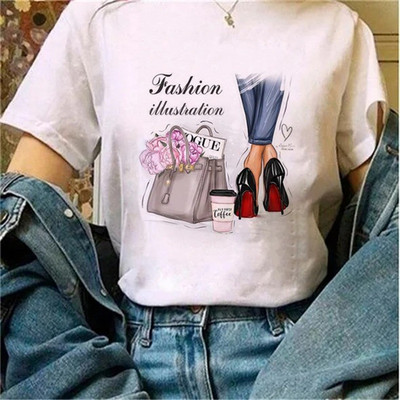 Μόδα φαρδιά καλοκαιρινά μπλουζάκια ψηλοτάκουνα λουλουδάτο γραφικό μπλουζάκι για γυναίκες Μοντάλ μπλουζάκια με κοντό μανίκι με στρογγυλή λαιμόκοψη