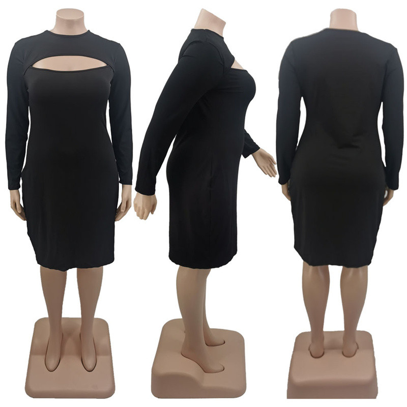 Liela izmēra kleitas sievietēm rudens drēbes 5xl, rievoti Bodycon, elastīgi, garām piedurknēm, dobi, seksīgi eleganti, vairumtirdzniecība