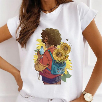 Μοντάλ μακιγιάζ γραφικό μπλουζάκι μόδας Καλοκαιρινό καθημερινό γυναικείο μπλουζάκι Sunflower Streetwear κοντομάνικο μπλουζάκι