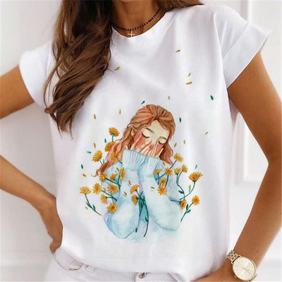 Μοντάλ μακιγιάζ γραφικό μπλουζάκι μόδας Καλοκαιρινό καθημερινό γυναικείο μπλουζάκι Sunflower Streetwear κοντομάνικο μπλουζάκι