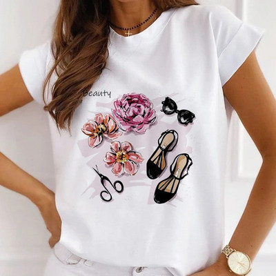 Μοντάλ μακιγιάζ γραφικό μπλουζάκι μόδας Καλοκαιρινό καθημερινό γυναικείο μπλουζάκι Sunflower Streetwear κοντομάνικο μπλουζάκι