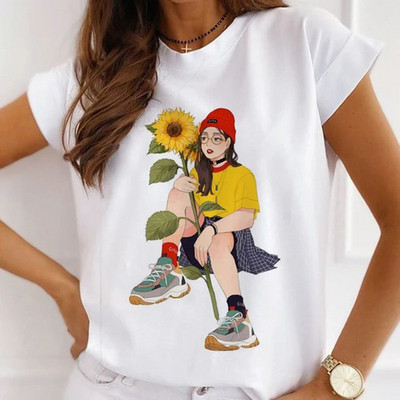 Μοντάλ μακιγιάζ γραφικό μπλουζάκι μόδας Καλοκαιρινό καθημερινό γυναικείο μπλουζάκι Sunflower Streetwear κοντομάνικο μπλουζάκι