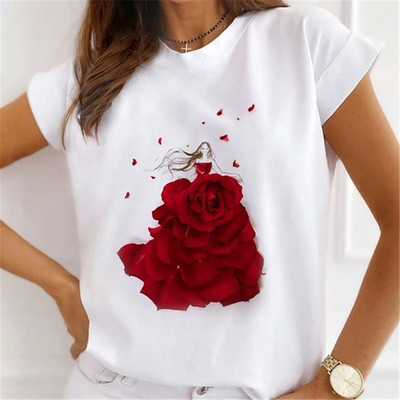 Ljetna ženska majica s okruglim izrezom, široka, udobna majica s kratkim rukavima, lijepa djevojka, majice s printom cvijeća i leptira