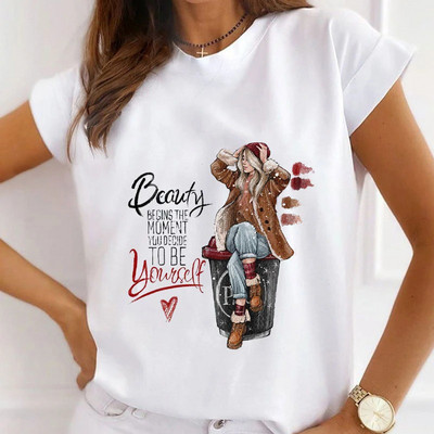 Ljetna ženska majica s okruglim izrezom, široka, udobna majica s kratkim rukavima, lijepa djevojka, majice s printom cvijeća i leptira