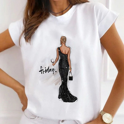 Ljetna ženska majica s okruglim izrezom, široka, udobna majica s kratkim rukavima, lijepa djevojka, majice s printom cvijeća i leptira