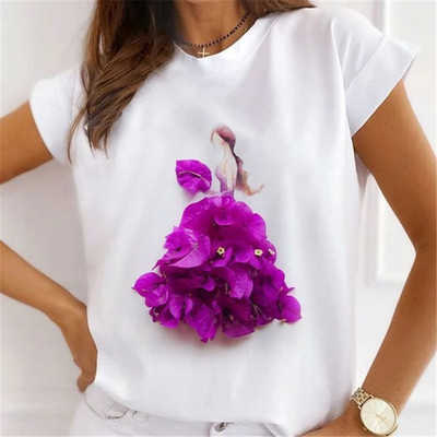 Ljetna ženska majica s okruglim izrezom, široka, udobna majica s kratkim rukavima, lijepa djevojka, majice s printom cvijeća i leptira