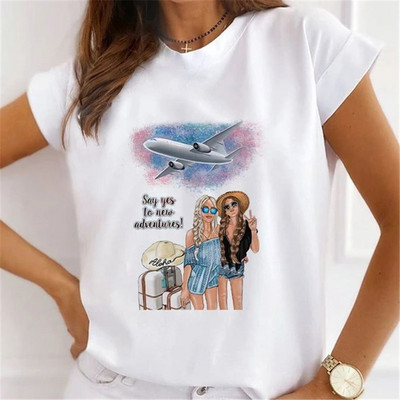 Ljetna ženska majica s okruglim izrezom, široka, udobna majica s kratkim rukavima, lijepa djevojka, majice s printom cvijeća i leptira