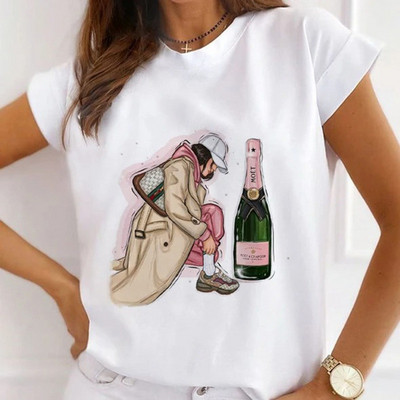 Ljetna ženska majica s okruglim izrezom, široka, udobna majica s kratkim rukavima, lijepa djevojka, majice s printom cvijeća i leptira