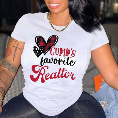 Modes burtu rožu sirds grafisks T-krekls sievietēm balts brīvs vasaras topi Modāls apaļa kakla ar īsām piedurknēm T-krekli