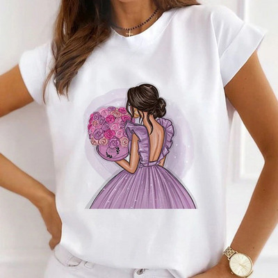 Sieviešu brīvi vasaras topi augstpapēžu kurpes ar ziedu pāri Balonu grafiski krekli Sieviešu T-krekli ar īsām piedurknēm ar modālu O kakla izgriezumu