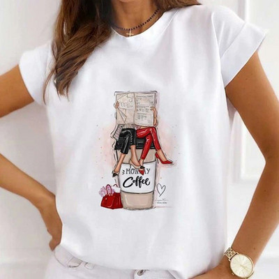 Sieviešu brīvi vasaras topi augstpapēžu kurpes ar ziedu pāri Balonu grafiski krekli Sieviešu T-krekli ar īsām piedurknēm ar modālu O kakla izgriezumu