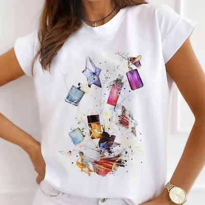 Sieviešu brīvi vasaras topi augstpapēžu kurpes ar ziedu pāri Balonu grafiski krekli Sieviešu T-krekli ar īsām piedurknēm ar modālu O kakla izgriezumu