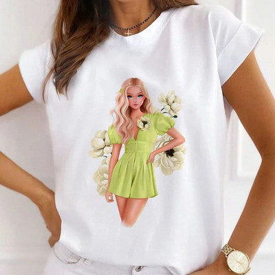 Sieviešu brīvi vasaras topi augstpapēžu kurpes ar ziedu pāri Balonu grafiski krekli Sieviešu T-krekli ar īsām piedurknēm ar modālu O kakla izgriezumu