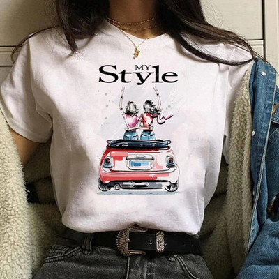 Sieviešu brīvi vasaras topi augstpapēžu kurpes ar ziedu pāri Balonu grafiski krekli Sieviešu T-krekli ar īsām piedurknēm ar modālu O kakla izgriezumu