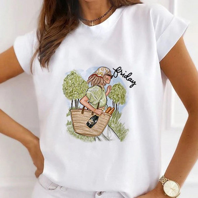 Sieviešu brīvi vasaras topi augstpapēžu kurpes ar ziedu pāri Balonu grafiski krekli Sieviešu T-krekli ar īsām piedurknēm ar modālu O kakla izgriezumu