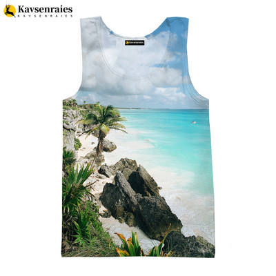 Seaside Beach 3D vīriešu topi unisex vasaras modes ikdienas topi ar palmu koku apdrukātu Harajuku ielas apģērbu bezpiedurkņu vestes krekls