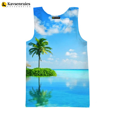 Seaside Beach 3D vīriešu topi unisex vasaras modes ikdienas topi ar palmu koku apdrukātu Harajuku ielas apģērbu bezpiedurkņu vestes krekls