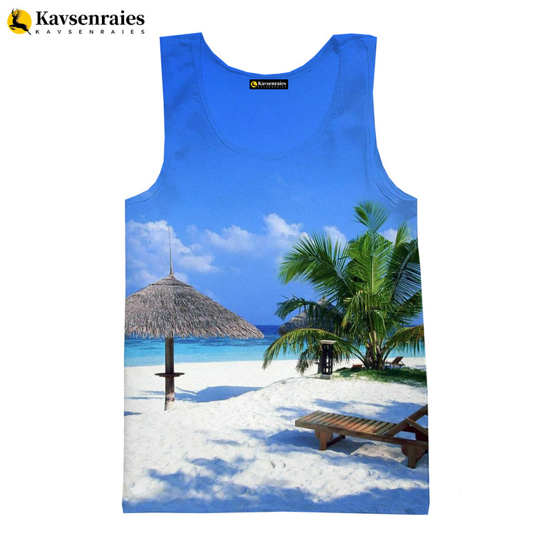 Seaside Beach 3D vīriešu topi unisex vasaras modes ikdienas topi ar palmu koku apdrukātu Harajuku ielas apģērbu bezpiedurkņu vestes krekls