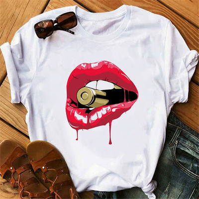 Μοντάλ λευκό κοντό μανίκι σέξι μπλουζάκι με μπλουζάκι με στάμπα με λαιμόκοψη Casual γυναικεία καλοκαιρινά μπλουζάκια ελεύθερου χρόνου