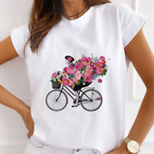 Sieviešu tauriņš ar ziedu apdruku Harajuku vasaras Tkrekli Ikdienas Tkrekls ar apaļu kaklu ar īsām piedurknēm Sieviešu T-krekls Drop Ship