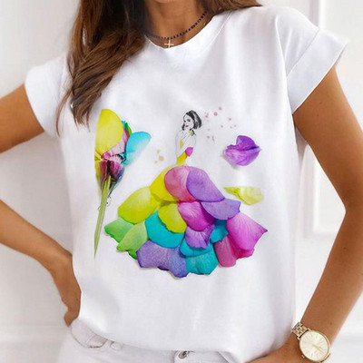 Sieviešu tauriņš ar ziedu apdruku Harajuku vasaras Tkrekli Ikdienas Tkrekls ar apaļu kaklu ar īsām piedurknēm Sieviešu T-krekls Drop Ship