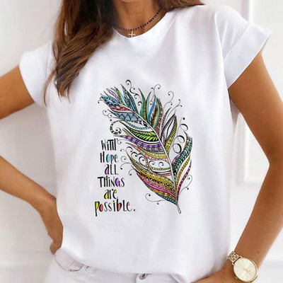 Sieviešu tauriņš ar ziedu apdruku Harajuku vasaras Tkrekli Ikdienas Tkrekls ar apaļu kaklu ar īsām piedurknēm Sieviešu T-krekls Drop Ship