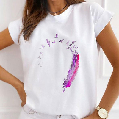 Sieviešu tauriņš ar ziedu apdruku Harajuku vasaras Tkrekli Ikdienas Tkrekls ar apaļu kaklu ar īsām piedurknēm Sieviešu T-krekls Drop Ship