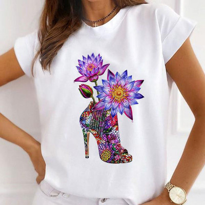 Sieviešu tauriņš ar ziedu apdruku Harajuku vasaras Tkrekli Ikdienas Tkrekls ar apaļu kaklu ar īsām piedurknēm Sieviešu T-krekls Drop Ship