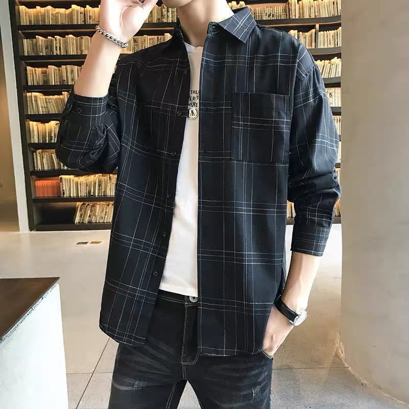 Μόδα εμπριμέ τσέπες με ριγέ Πουκάμισο Ανδρικά Ρούχα 2022 Φθινόπωρο Νέα Oversized Loose Casual Μπλουζάκια Παντός αγώνα Κορεατικά πουκάμισα