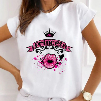 Szexi ajkak magas sarkú nyomott pólók nőknek Új nyári grafikai pólók Vicces ingek Női pólók Bő nyakú Harajuku felsők