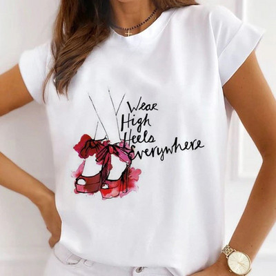 Μοντέρνο βερνίκι νυχιών ψηλοτάκουνα μπλουζάκια με στάμπες Γυναικεία καλοκαιρινά γραφικά μπλουζάκια αστεία πουκάμισα γυναικεία μπλουζάκια Loose crew λαιμόκοψη Harajuku τοπ