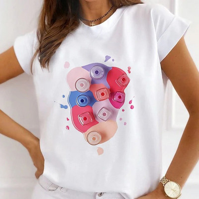 Μοντέρνο βερνίκι νυχιών ψηλοτάκουνα μπλουζάκια με στάμπες Γυναικεία καλοκαιρινά γραφικά μπλουζάκια αστεία πουκάμισα γυναικεία μπλουζάκια Loose crew λαιμόκοψη Harajuku τοπ