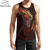 Lava Dragon Pattern 3D Visur Printed Vīriešu veste Vasaras Harajuku T-krekls Bez piedurknēm Unisex Ikdienas poliestera topi BX-58