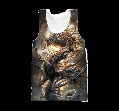 Lava Dragon Pattern 3D Visur Printed Vīriešu veste Vasaras Harajuku T-krekls Bez piedurknēm Unisex Ikdienas poliestera topi BX-58